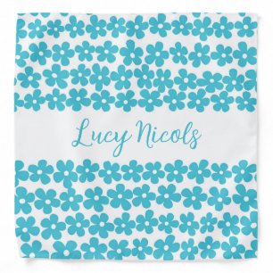 Cute Blue Minimalist Daisy Pattern Floral Name Bandana