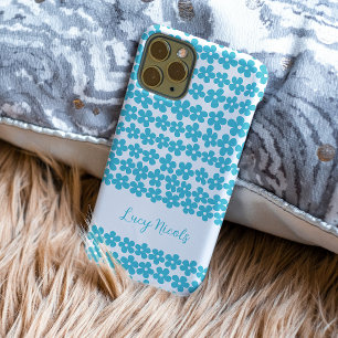 Cute Blue Minimalist Daisy Pattern Floral Name iPhone 15 Case