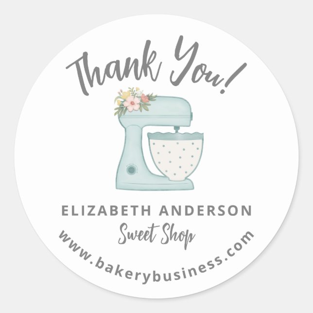 Cute Blue Mixer Bakery Business Thank you Sticker (Front)