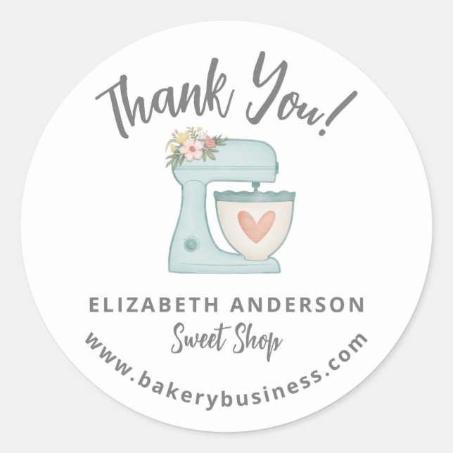 Cute Blue Mixer Bakery Business Thank you Sticker (Front)