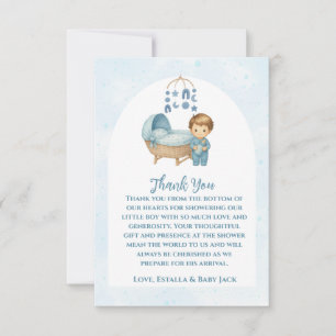 Cute Blue Mobile Crib baby cot Baby Shower Thank You Card