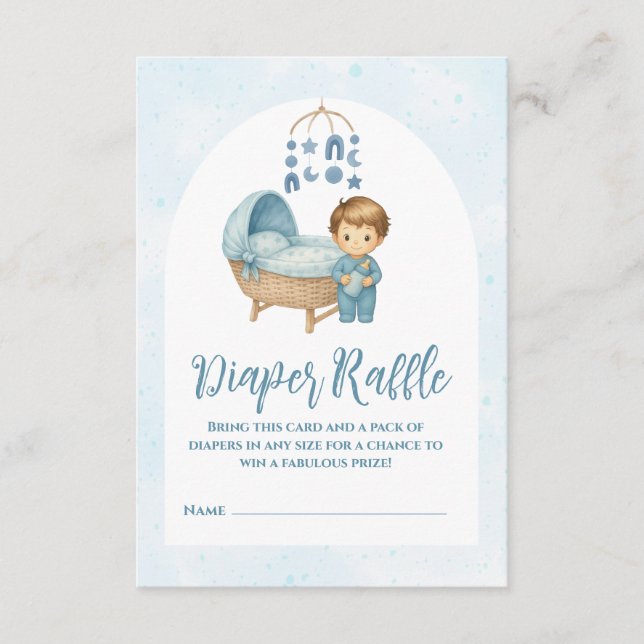 Cute Blue Mobile Crib baby cot Diaper Raffle Enclosure Card (Front)