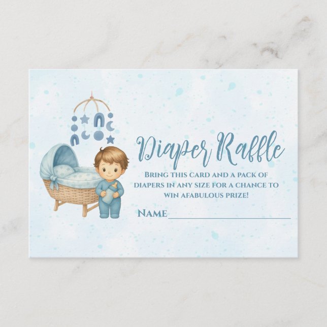 Cute Blue Mobile Crib baby cot Diaper Raffle Enclosure Card (Front)
