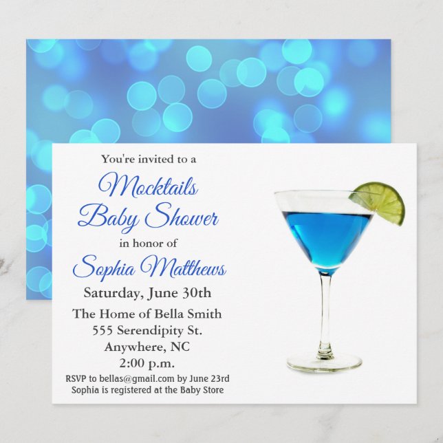 Cute Blue Mocktails Baby Shower Boy Invitation (Front/Back)