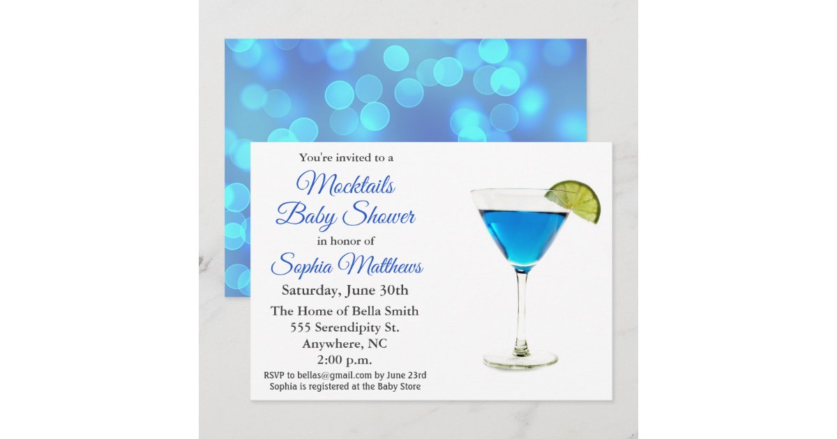 Cute Blue Mocktails Baby Shower Boy Invitation Zazzle