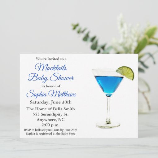 Cute Blue Mocktails Baby Shower Boy Invitation Zazzle