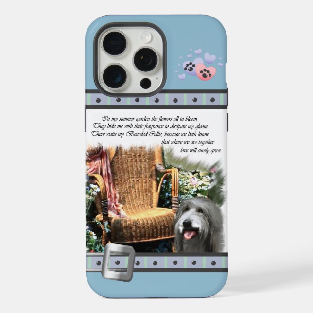 Cute Blue Modern Bearded Collie Dog Art iPhone Case (Back)