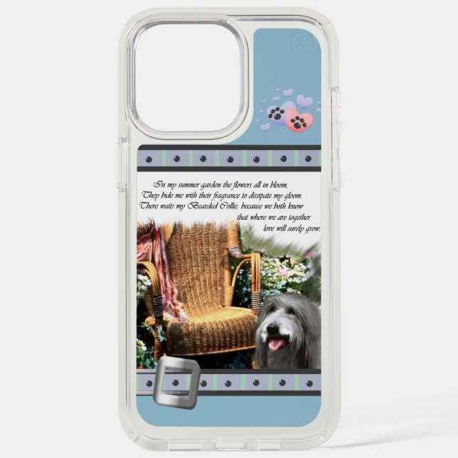 Cute Blue Modern Bearded Collie Dog Art Speck iPhone Case (Front)