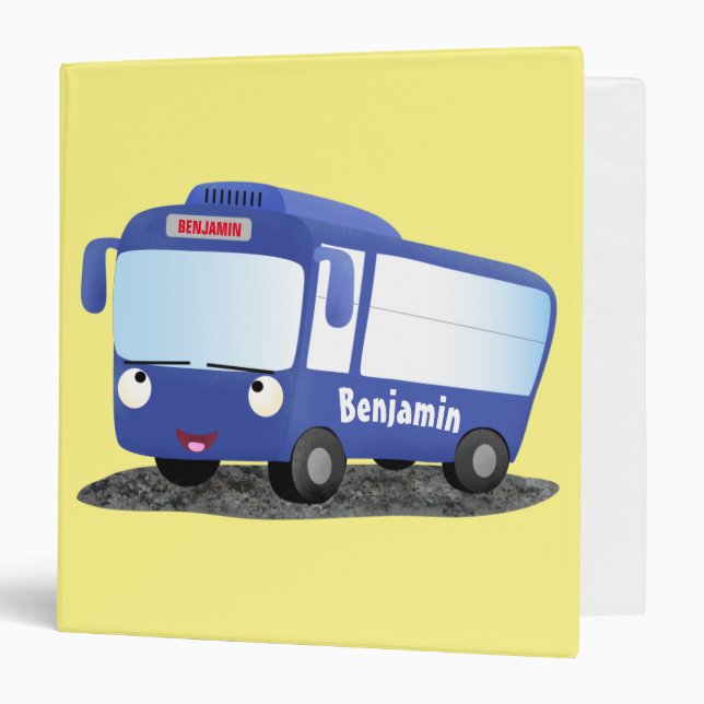 Cute blue modern bus cartoon illustration 3 ring binder (Front/Inside)
