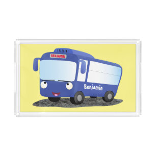 Cute blue modern bus cartoon illustration acrylic tray
