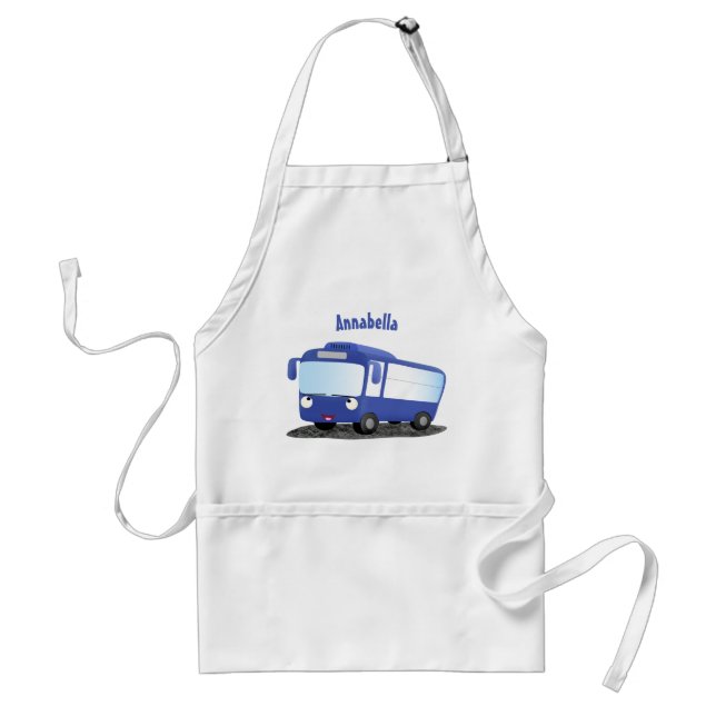 Cute blue modern bus cartoon illustration adult apron (Front)