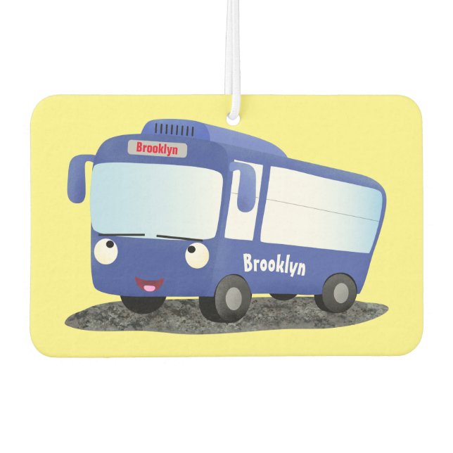 Cute blue modern bus cartoon illustration  air freshener (Front)