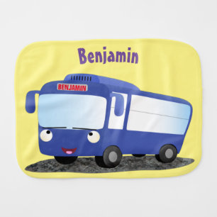 Cute blue modern bus cartoon illustration baby burp cloth