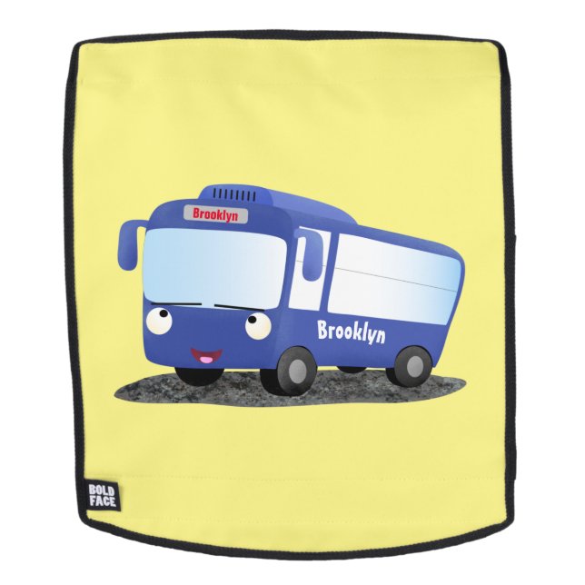 Cute blue modern bus cartoon illustration backpack (Removable Face)