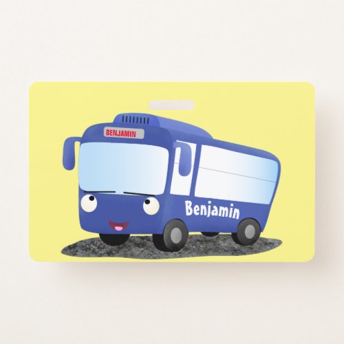 Cute blue modern bus cartoon illustration badge