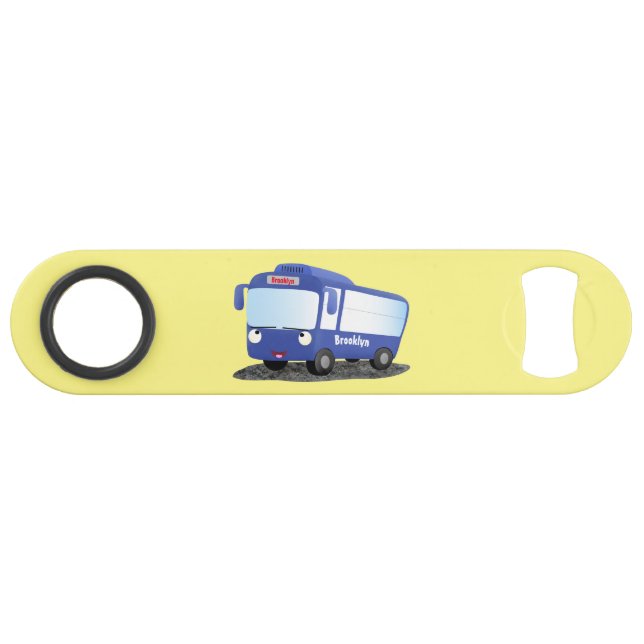 Cute blue modern bus cartoon illustration bar key (Front (Horizontal))
