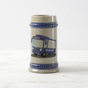 Cute blue modern bus cartoon illustration beer stein