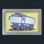 Cute blue modern bus cartoon illustration belt buckle<br><div class="desc">This cute modern blue tourist bus is just waiting for a drive! Drawn in fun cartoon character style.</div>