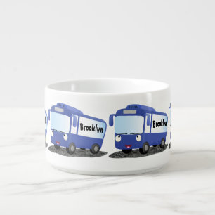 Cute blue modern bus cartoon illustration bowl