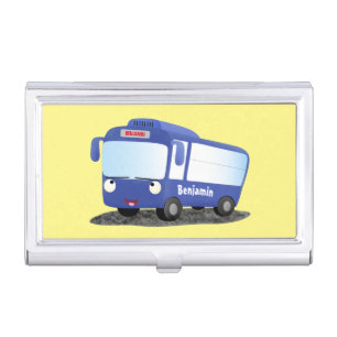 Cute blue modern bus cartoon illustration business card case