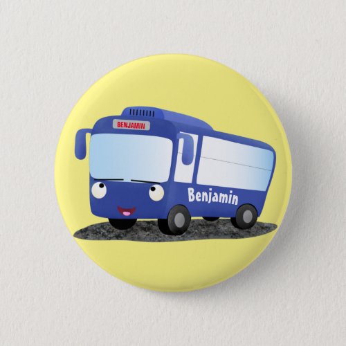 Cute blue modern bus cartoon illustration button