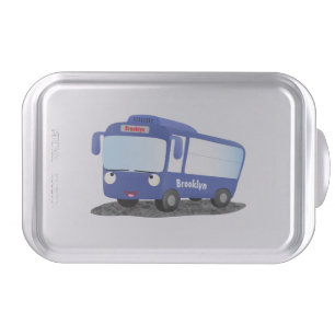 Cute blue modern bus cartoon illustration cake pan