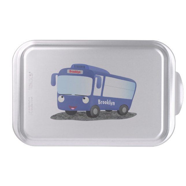 Cute blue modern bus cartoon illustration cake pan (Front)