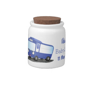 Cute blue modern bus cartoon illustration candy jar