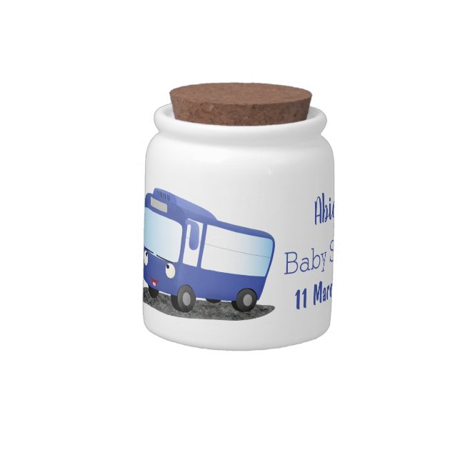 Cute blue modern bus cartoon illustration candy jar (Left)