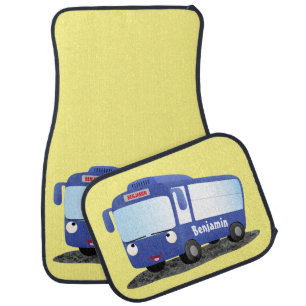 Cute blue modern bus cartoon illustration car floor mat
