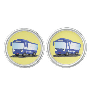 Cute blue modern bus cartoon illustration cufflinks