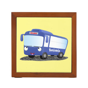 Cute blue modern bus cartoon illustration desk organizer