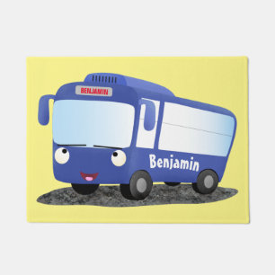 Cute blue modern bus cartoon illustration doormat
