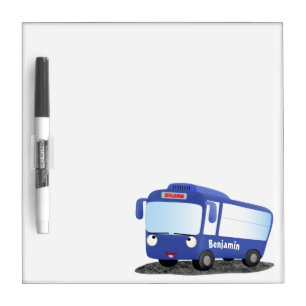Cute blue modern bus cartoon illustration dry erase board