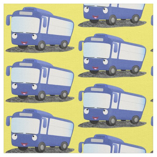Cute blue modern bus cartoon illustration fabric