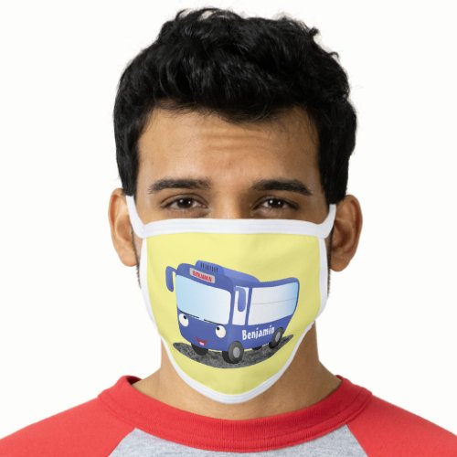 Cute blue modern bus cartoon illustration face mask
