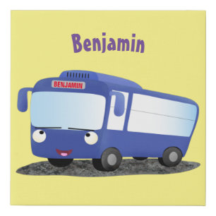 Cute blue modern bus cartoon illustration faux canvas print