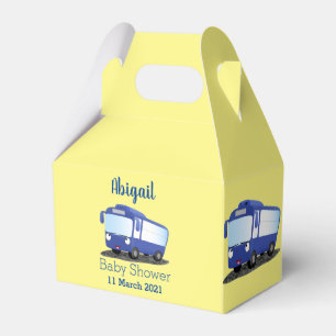 Cute blue modern bus cartoon illustration favor boxes