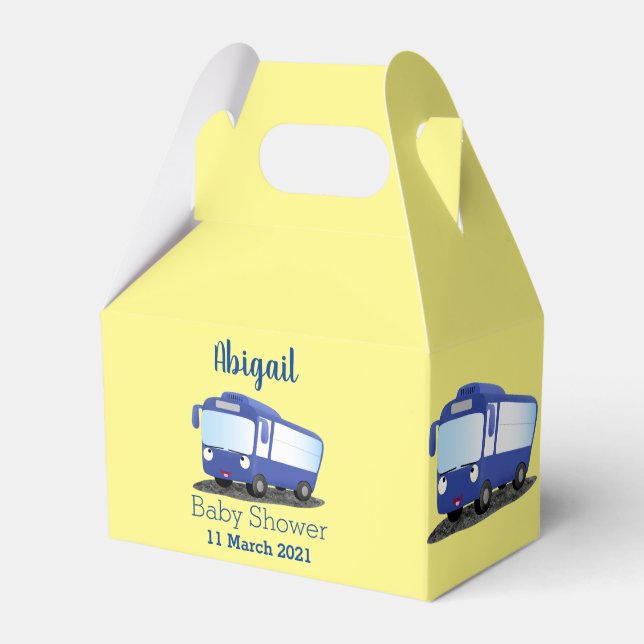 Cute blue modern bus cartoon illustration favor boxes (Front Side)