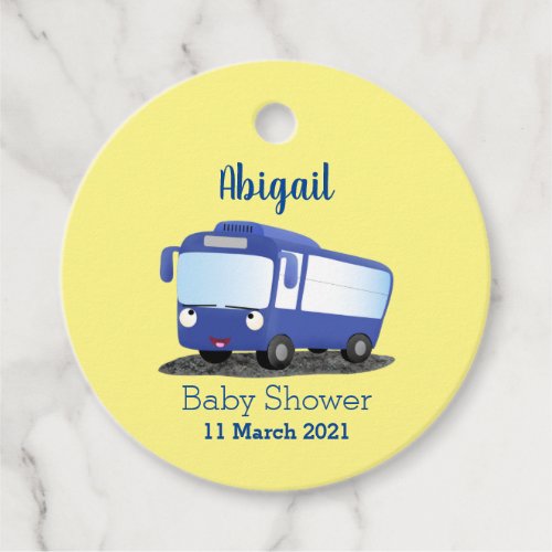 Cute blue modern bus cartoon illustration favor tags