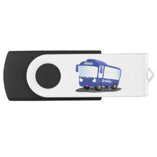 Cute blue modern bus cartoon illustration flash drive