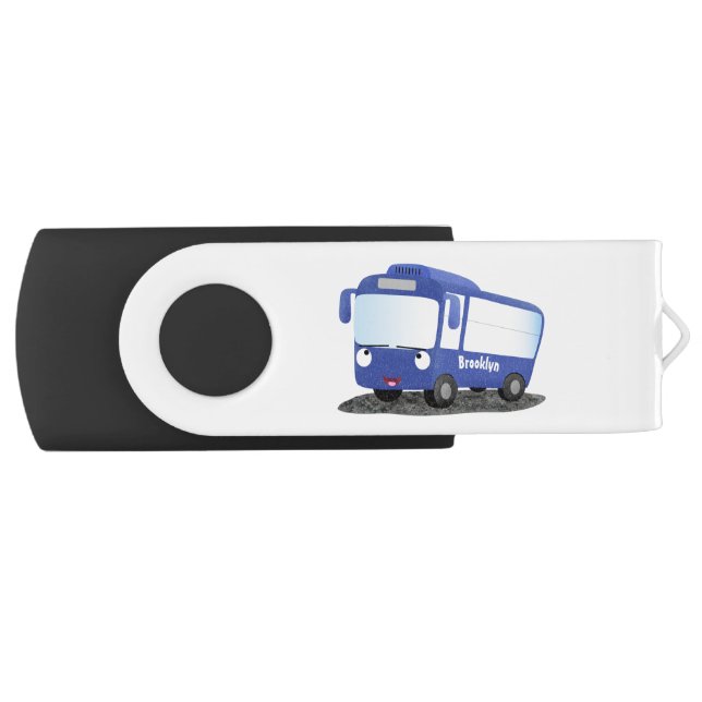 Cute blue modern bus cartoon illustration flash drive (Front)