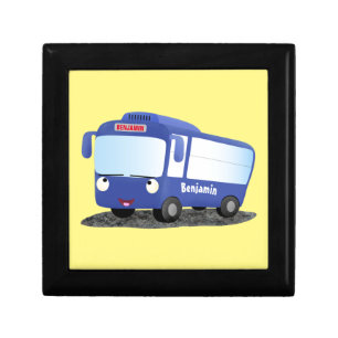 Cute blue modern bus cartoon illustration gift box