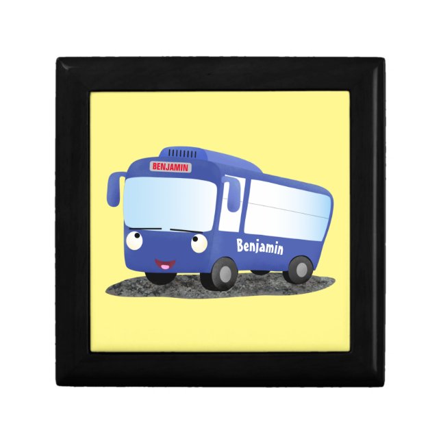 Cute blue modern bus cartoon illustration gift box (Front)