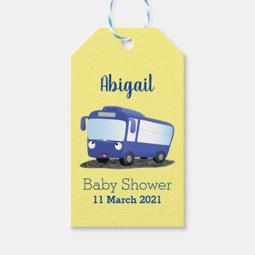 Cute blue modern bus cartoon illustration  gift tags