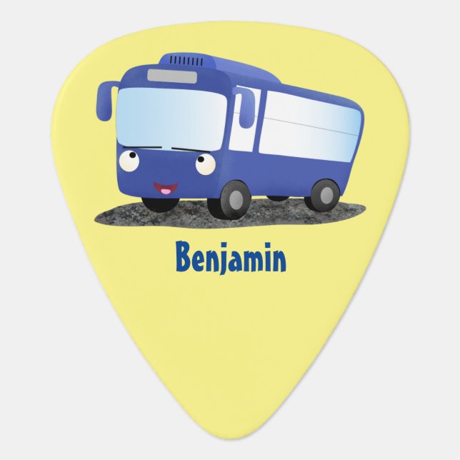 Cute blue modern bus cartoon illustration guitar pick (Front)