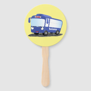 Cute blue modern bus cartoon illustration hand fan