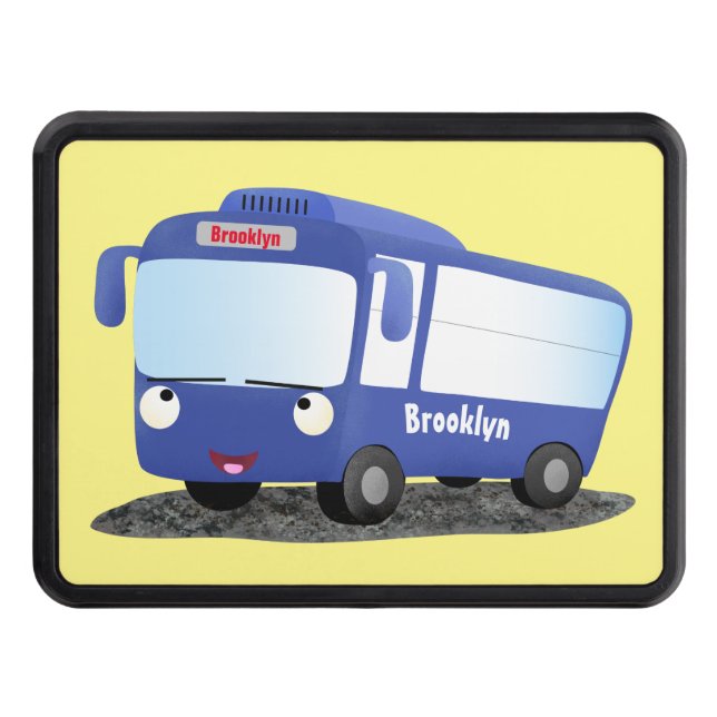 Cute blue modern bus cartoon illustration hitch cover (Front)
