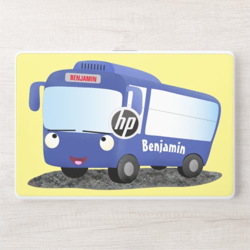 Cute blue modern bus cartoon illustration HP laptop skin