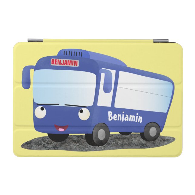 Cute blue modern bus cartoon illustration iPad mini cover (Horizontal)